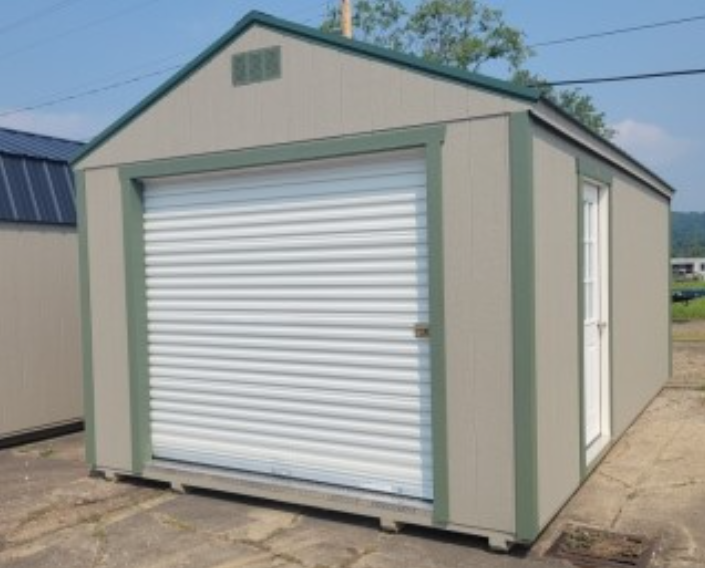 shed with roll up garage door